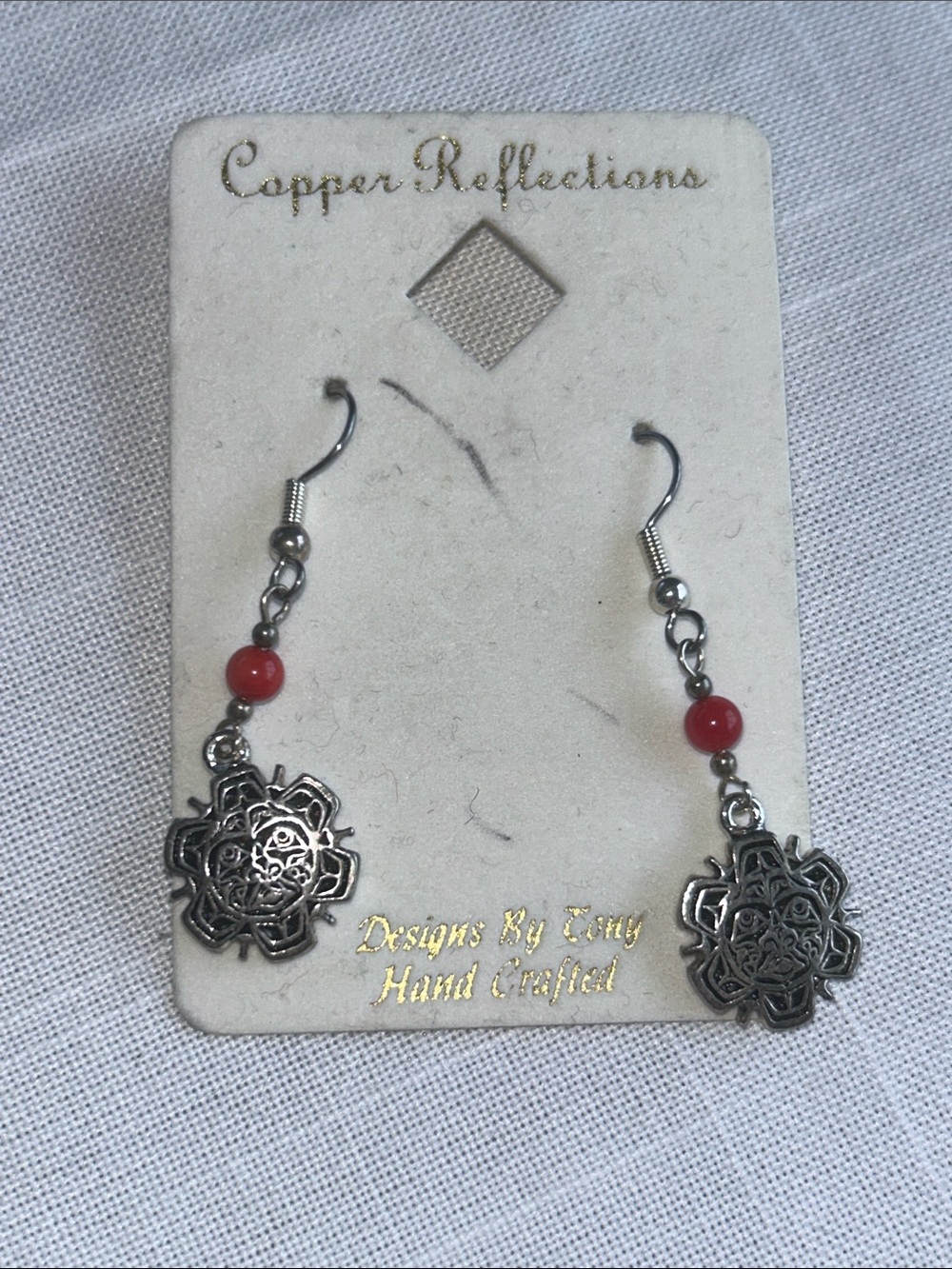 Red Bead Floral Drop Earrings - Copper Reflections
